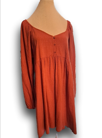 Umgee Dress Coral Loose Fitting Long Sleeve Linen Blend. Size Small - Picture 3 of 9